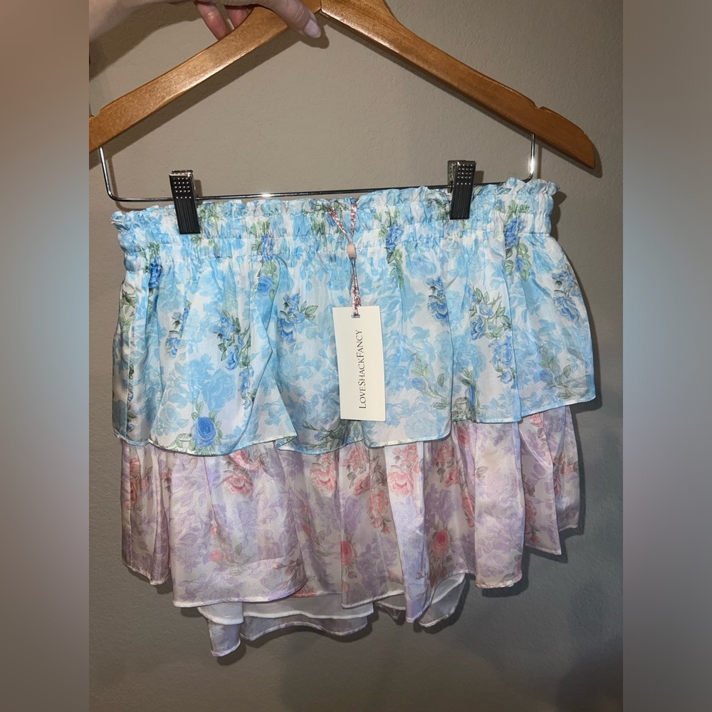 LOVESHACKFANCY Floral Ruffle Mini Skirt Medium
